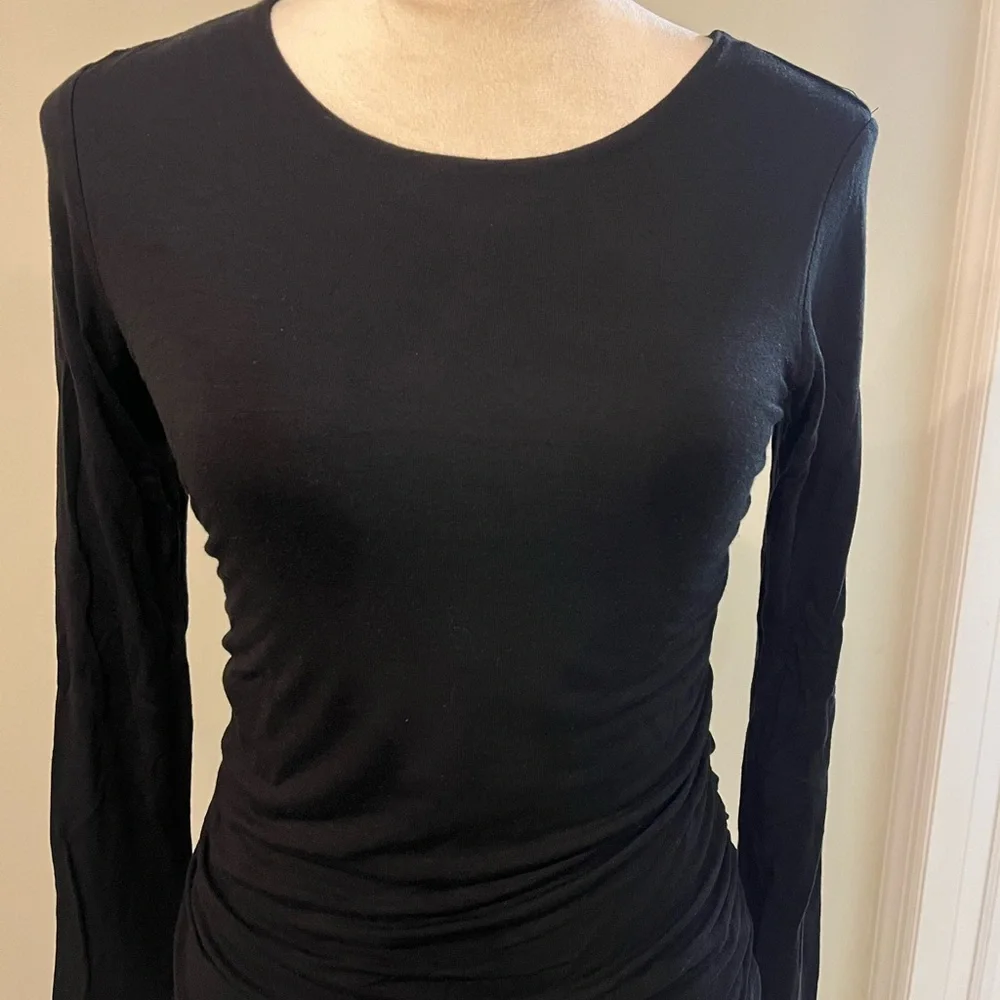 Wasabi + Mint Elegant Black Long Sleeve Ruched Women's Top Size Small - Picture 2 of 10